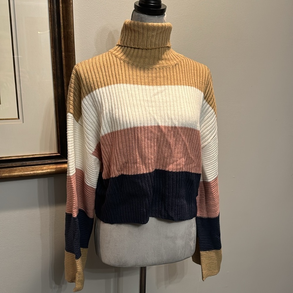 Awoo stripped cropped turtleneck sweater NWT large